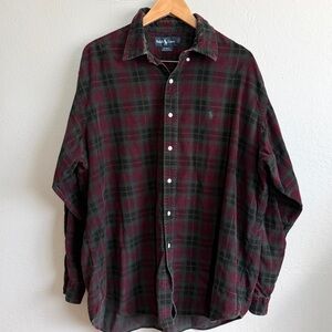 Vintage 90s Ralph Lauren Blaire Corduroy Plaid Shirt XL Burgundy Green